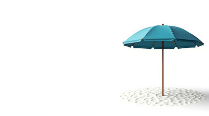 Fototapeta premium A vibrant blue beach umbrella stands alone on a sandy beach, creating a serene and inviting atmosphere for relaxation and leisure