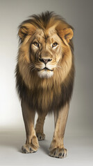 Fototapeta premium A frontal view of a lion photographed in a photography studio. ai generated 