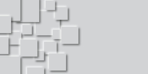 Abstract White Geometric Background. Random shifted white cube boxes block background wallpaper banner with copy space. Minimalist design for banner, poster or presentation. 