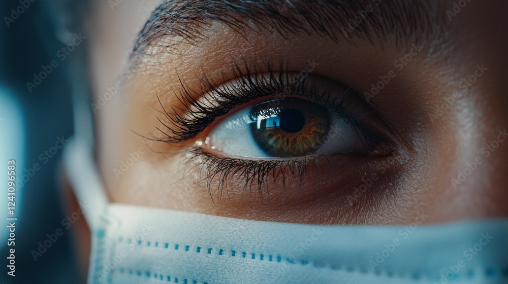 Poster an individual gazes intently, highlighting striking features and an enchanting eye. the protective m