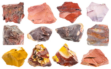 various samples of raw mookaite minerals isolated