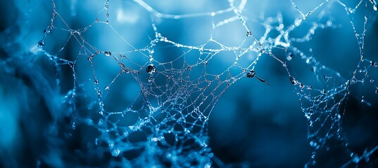 A cyan monochromatic background featuring intersecting lines that form a web-like pattern, forming a striking yet minimalist visual backdrop.