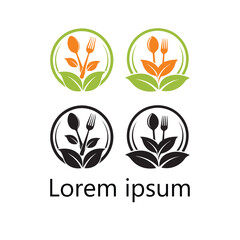Organic Food Logo Set - Eco-Friendly Vegetarian Emblem,Healthy Restaurant Logo,Organic Food Restaurant Logo