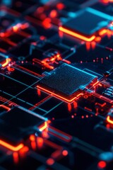 Abstract Circuit Board Red And Blue Neon Lights