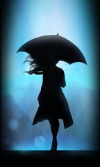 Woman with Umbrella in a Rainy Day silhouette art