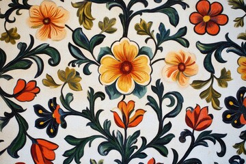 Vibrant floral pattern in warm hues.