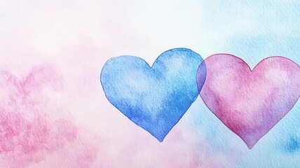 Fototapeta premium Subtle pastel watercolor gradient blending into heart silhouettes, creating a dreamy and seamless romance aesthetic