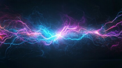 Fototapeta premium Dynamic display of colorful electric energy in vibrant hues of blue and pink across dark background