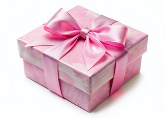 Obraz premium Hand-Painted Pink Gift Box with Bow - Festive Birthday Celebration Packaging
