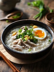 Savory and Nourishing Traditional Chinese Congee with Century Egg and Shredded Chicken