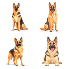 Obraz premium Flat style illustration of a German Shepherd, isolated on a white background. Collection Png.