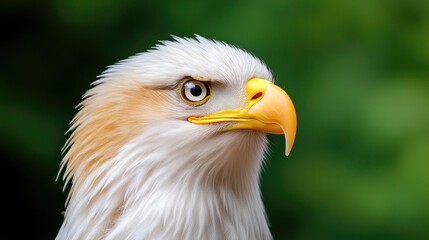 Obraz premium Bald eagle portrait, wildlife close-up, green background, nature photography, conservation