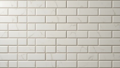 Fototapeta premium A repeating pattern of rectangular, off-white tiles. The tiles are arranged in a staggered, brick-like pattern, with slightly angled edges. The tiles create a sense of depth and dimension, 
