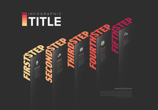 Five dark red Step Infographic Design Template with big Text on the edge
