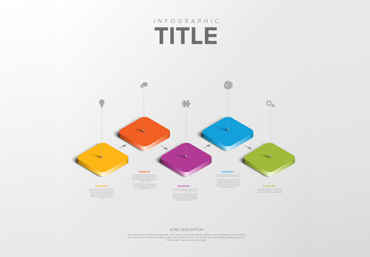 Colorful 3D isometry Infographic Design with five elements on Light Background