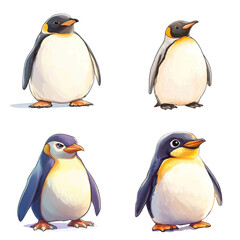 Fototapeta premium Cartoon-style emperor penguin character, isolated on a white background. Collection Png.