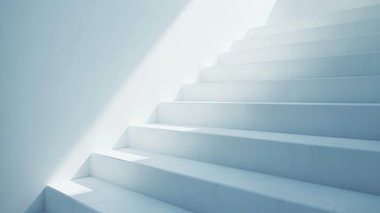 Obraz premium Light illuminates a modern white staircase ascending