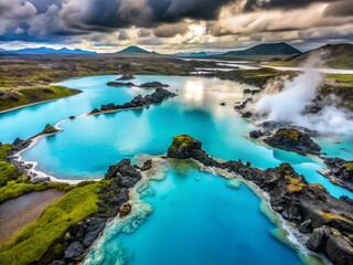 Iceland Blue Lagoon Geothermal Spa Aerial View, Volcanic Landscape, Turquoise Water, Nature