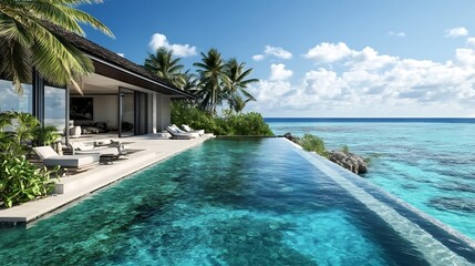 Obraz premium Tropical Beach Paradise with Palm Trees and Turquoise Water
