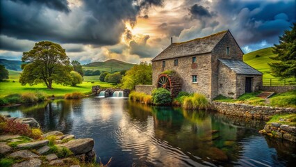 Obraz premium Historic English Water Mill in the Lake District, Cumbria - Architectural Photography