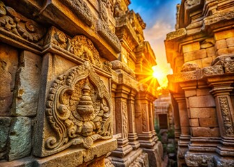 Intricate Stonework Close-Up: Ancient Architectural Detail, Weathered Texture