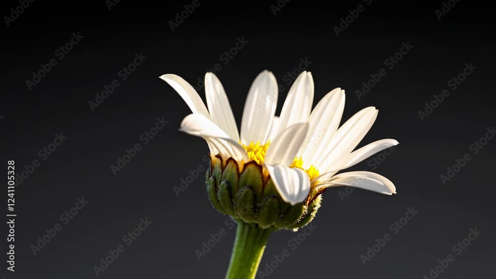 Poster close-up of a flower bud revealing intricate details and textures with a dark background