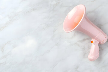 Pink Megaphone on Marble Background, Announcing News, Ideas, and Messages Effectively and Loudly.