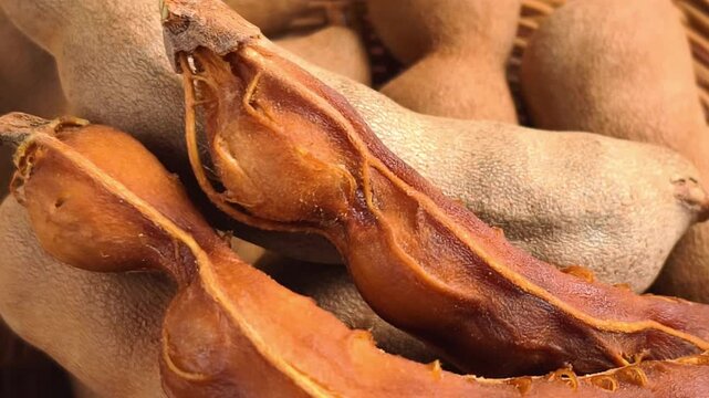 Ripe tamarind in a basket