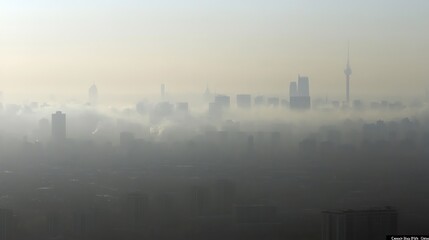 Urban air quality crisis pm 2.5 pollution in cityscape visual content smoggy environment aerial view