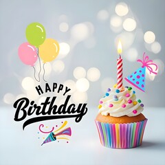 Happy Birthday with A Colourful Cupcake