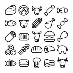 set of outline icons related to meat  linear ic