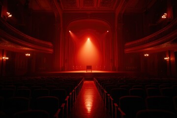 Red Lit Theater Stage Awaits Performance