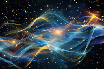 Fototapeta premium close up horizontal abstract illustration of glowing transparent shiny waves and particles