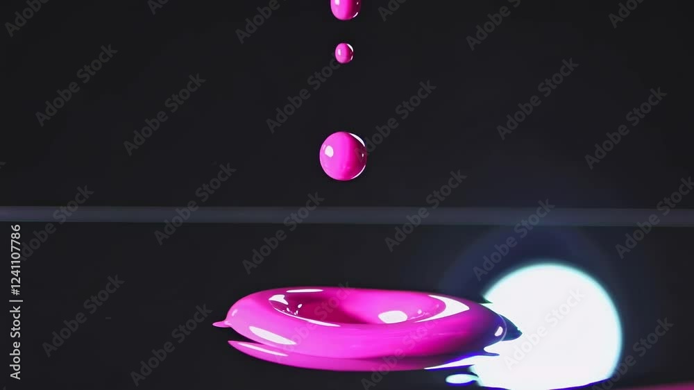 Leinwandbilder colorful pink paint drops create artistic patterns on a reflective surface in a creative studio sett