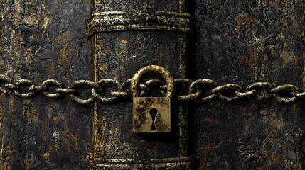 Rusty Metal Barrel with Lock and Chain Against a Weathered Surface in an Industrial Setting