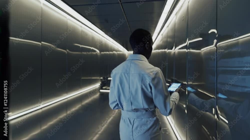 Poster Exploring the modern data center's sleek architecture and advanced cooling systems in a high-tech environment
