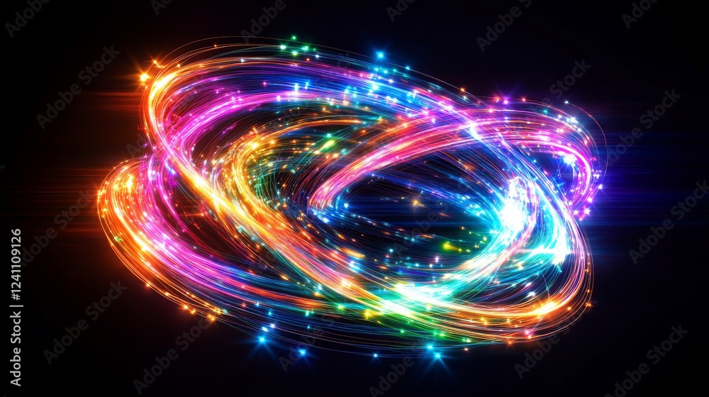 Poster colorful swirling lights create dynamic patterns in captivating animated display