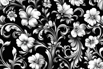 Elegant grayscale floral pattern.