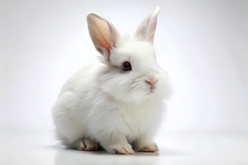 Lonely White Bunny: Adorable Pet Rabbit Isolated on White Background