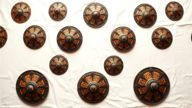 Shields arranged on white background