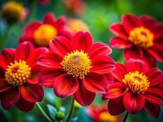 Long Exposure Close-Up of Red Flowers with Yellow Centers - Vibrant Floral Photography