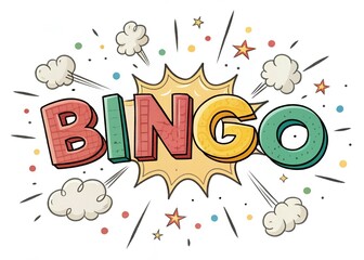 cartoon explosion word bingo white background