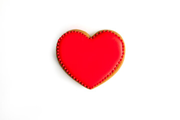 Red Heart Valentine Cookie on White Background