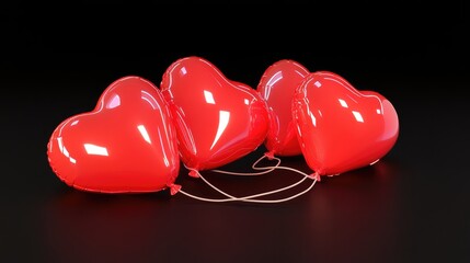 Red Heart Balloons on a Black Background for Celebration or Love