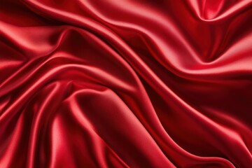 Obraz premium flowing waves of luxurious red satin fabric, rippling gracefully under soft light, creating a sense of opulence and elegance in the composition
