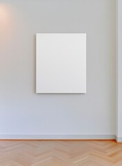Minimalist Interior with Empty Frame on Light Wall and Wooden Floor