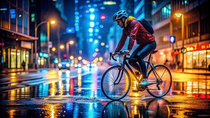 Low Light Bicycle Ride, Night Cycling, Urban Cycling, Dark Cityscape, Bike Rider at Night