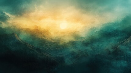 Obraz premium A digital painting of a sunset over a mountainous landscape.