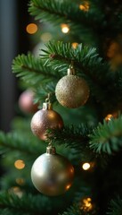 Obraz premium Glass beads and sequins adorn the fir tree's branches, holiday, fir