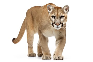 Obraz premium Isolated Cougar - Male Walking. Wild Predator on White Background
